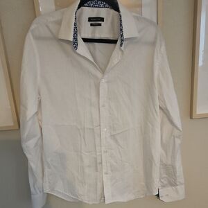 Bugatchi White Casual Button Down Shirt With Square Pattern - Size L